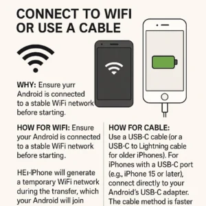 Switching from Android to iPhone: Complete Data Transfer Guide (2025) 4 Connect to WiFi or Use a Cable for Android to iPhone Data Transfer